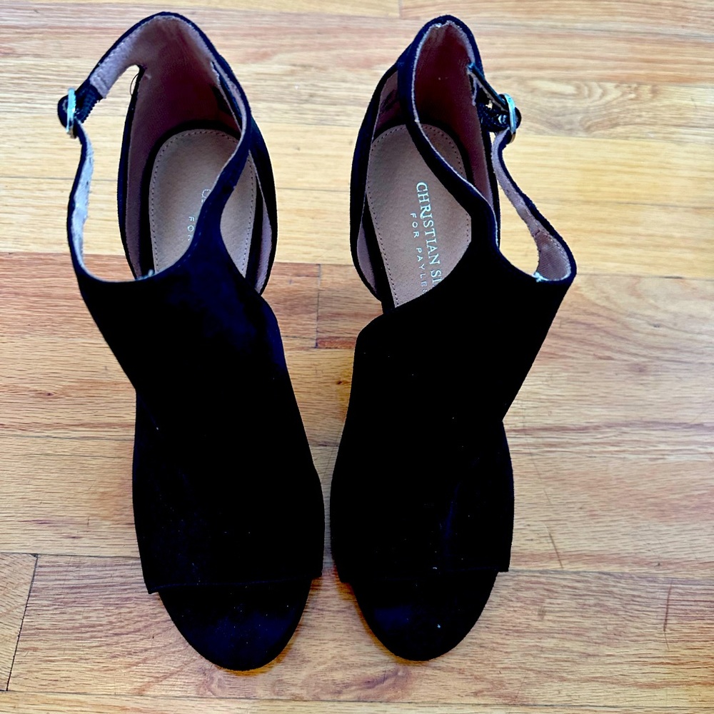 Christian Siriano Size 7.5 Women’s Open Toe Black Suede Heels